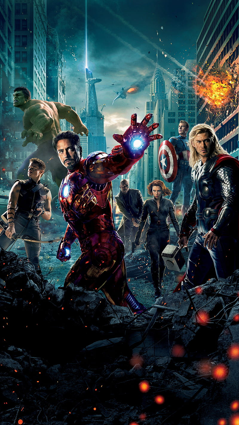 Avengers, captain america, city, hulk, iron man, marvel, thor, guerra, HD phone wallpaper