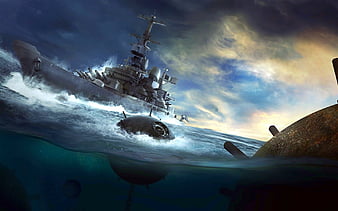 World of Warship, luminos, game, tiger, sea, yelloe, fire, fantasy ...