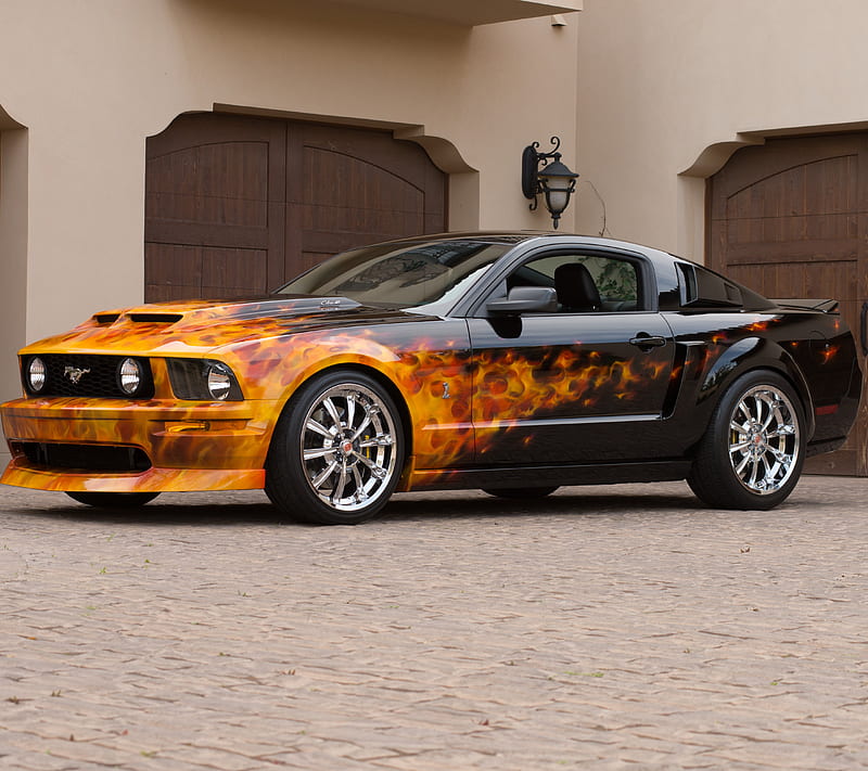 Ford Mustang, america, flames, HD wallpaper