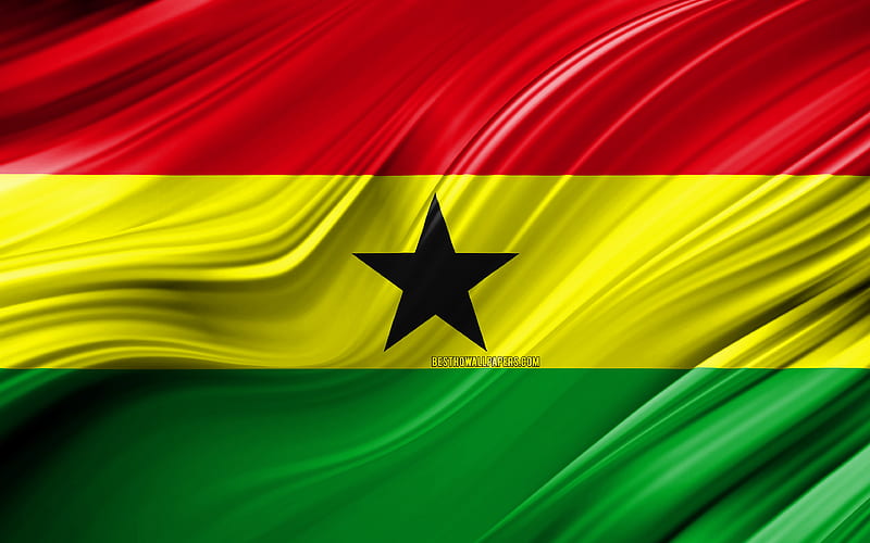 Ghanaian flag, African countries, 3D waves, Flag of Ghana, national ...