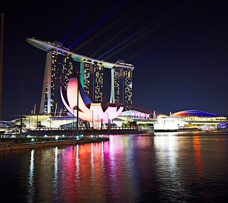 Singapore, asia, asian, building, city, night, skyscraper, HD wallpaper