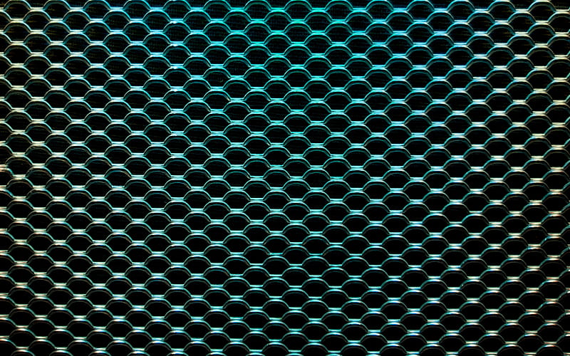metal mesh texture, background with grid, turquoise neon grid background, metal grid, HD wallpaper