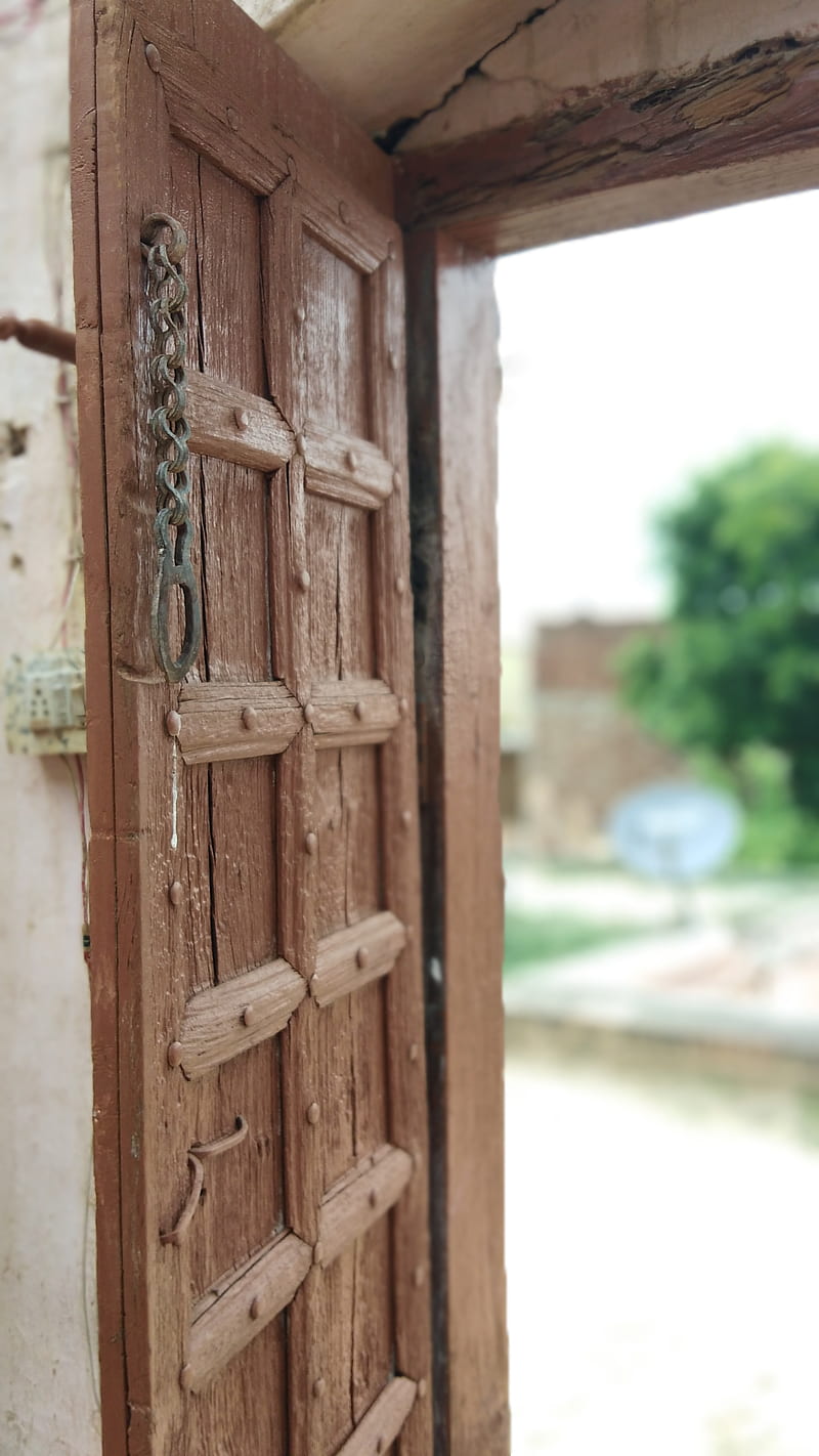 Wooden door, amritsar, ikwak, punjab, scene, tree, village, HD phone  wallpaper | Peakpx