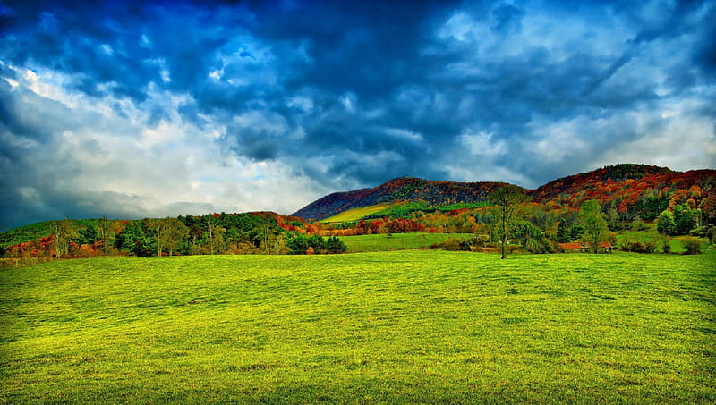 beautiful natural landscape r, farm, autumn, grass, fields, clouds, HD wallpaper