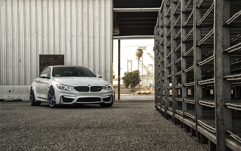 BMW M4, F82, 2018, white sports coupe, front view, tuning m4, exterior, white m4, German cars, BMW, HD wallpaper