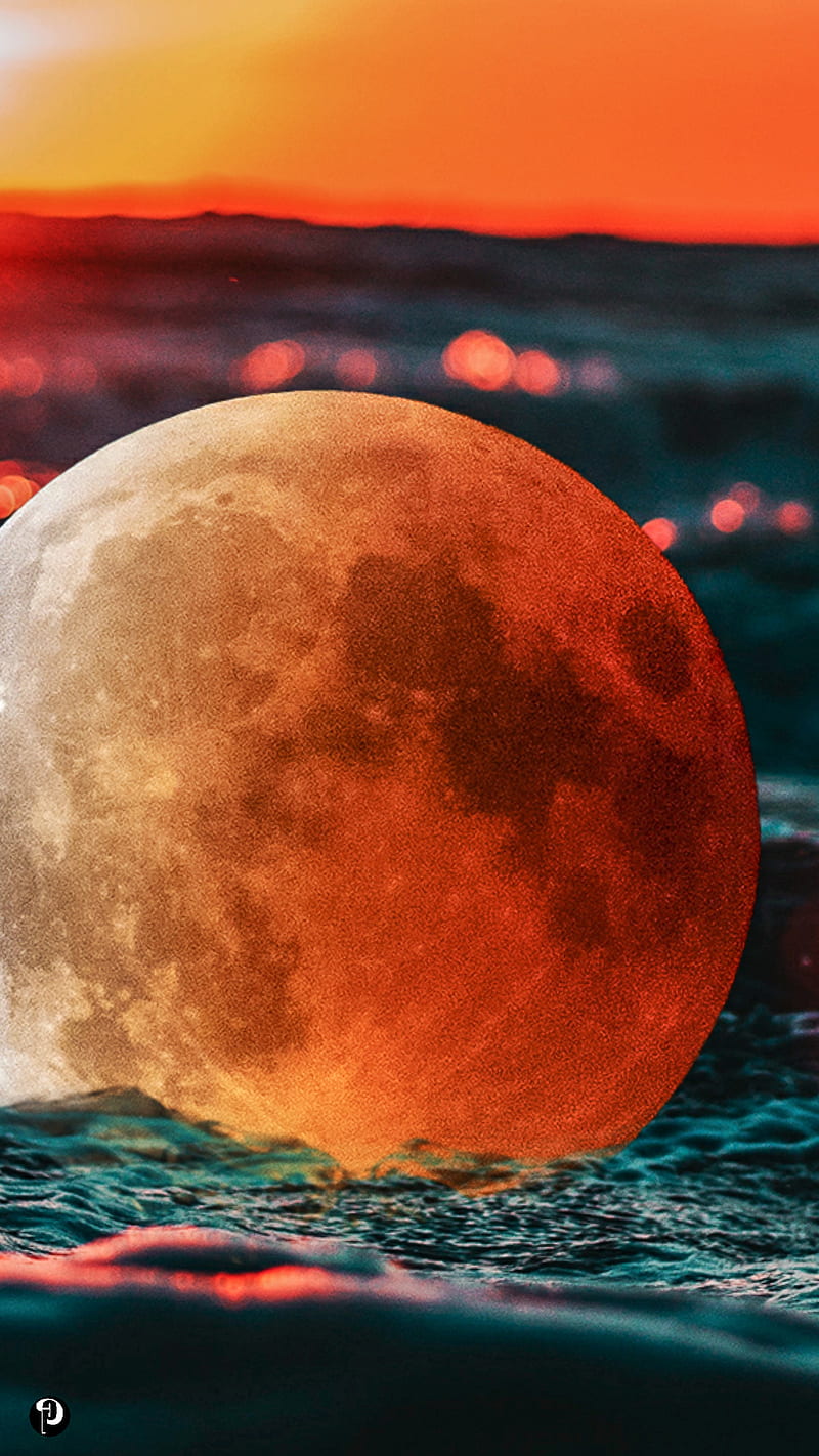 Moon, blood, blue, dark, iphone, moonshine, ocean, planet, planets, salvation, HD phone wallpaper