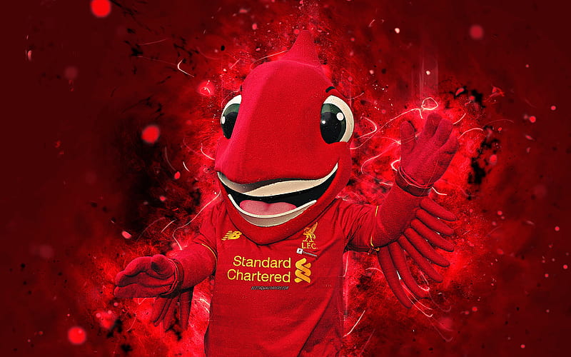 Mighty Red mascot, Liverpool, abstract art, Premier League, LFC, creative, official mascot, neon lights, Liverpool FC mascot, HD wallpaper