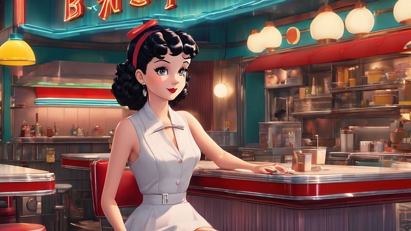 Betty Boop, boop, diner, woman, betty, HD wallpaper