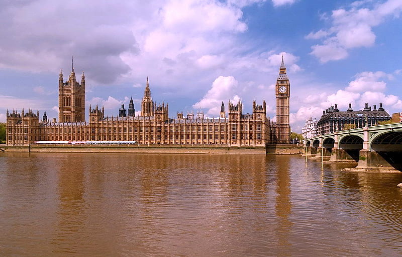 Big Ben and House of Parliament U.K., house, bridge, parliament, river, big ben, HD wallpaper