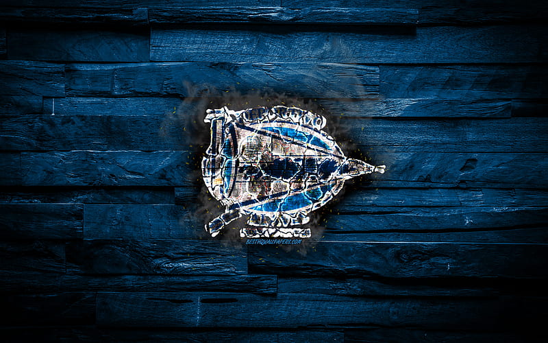 Deportivo Alaves FC, burning logo, La Liga, blue wooden background, spanish football club, LaLiga, grunge, Deportivo Alaves, football, soccer, Deportivo Alaves logo, fire texture, Spain, HD wallpaper