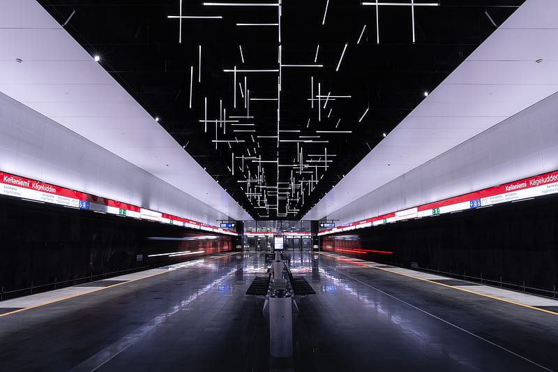 train subway station with switched-on lights, HD wallpaper