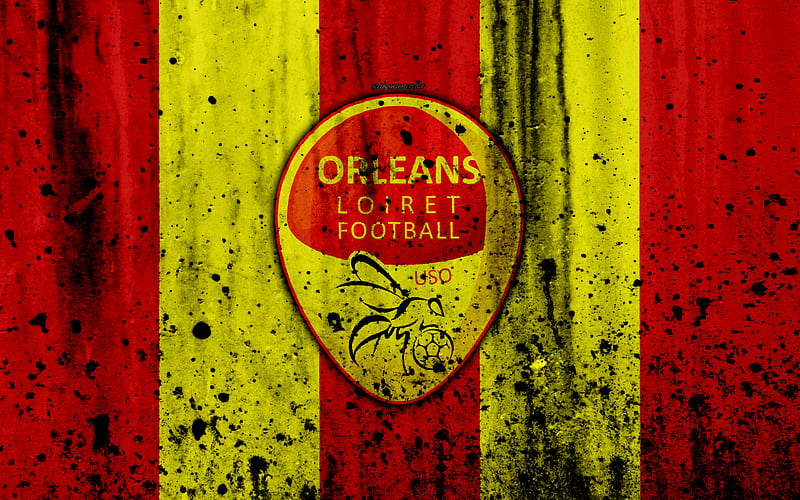 FC Orleans logo, Ligue 2, stone texture, France, US Orleans, grunge, soccer, football club, Liga 2, Orleans FC, HD wallpaper