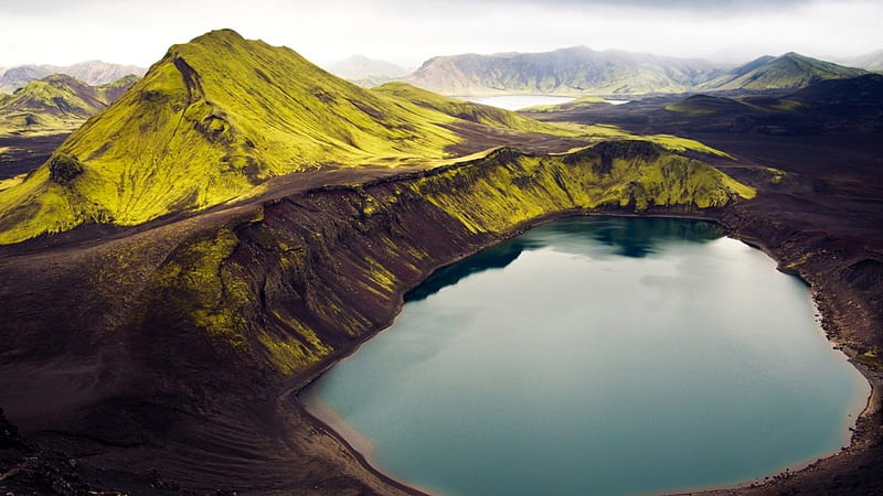 Volcanic lake in Iceland, Water, Lake, Crater, Nature, HD wallpaper