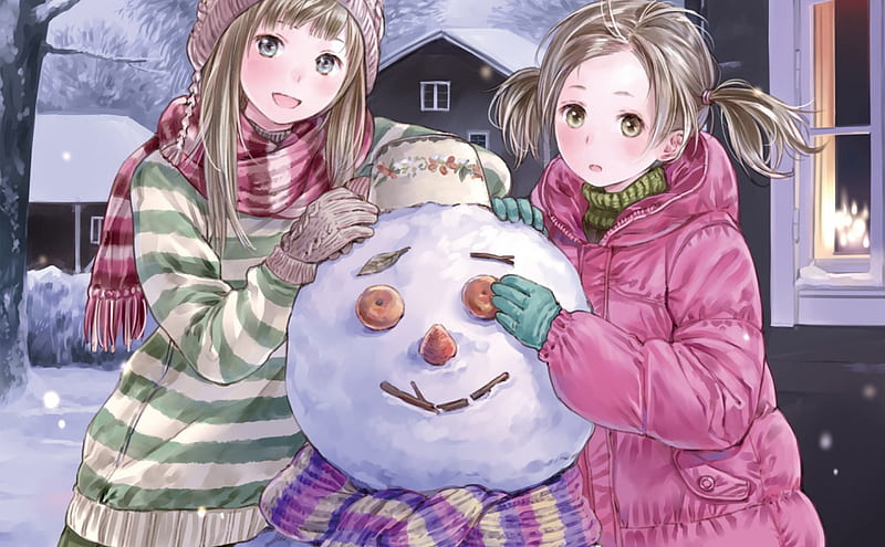 The Snowman Girl Anime Manga Snowman White Pink Winter Hd Wallpaper Peakpx