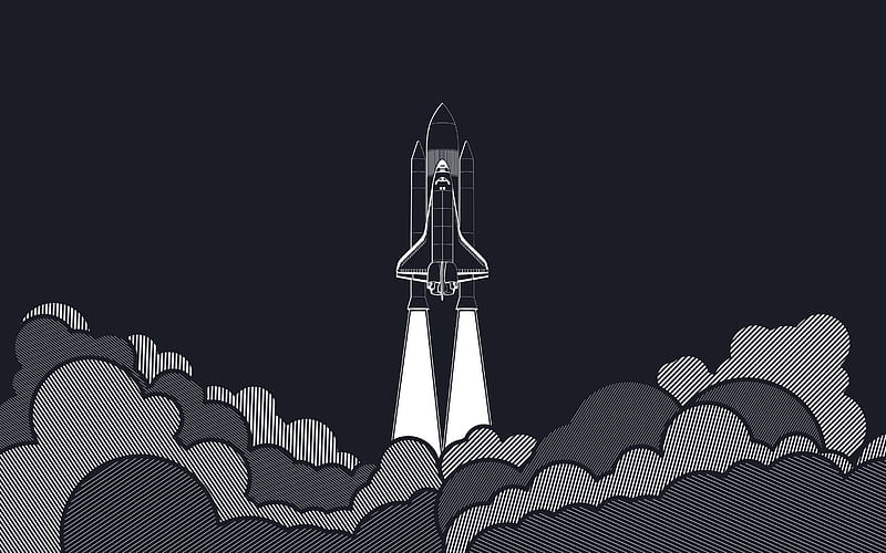 space shuttle, rocket, startup concepts, minimalism startup, smoke, clouds, HD wallpaper
