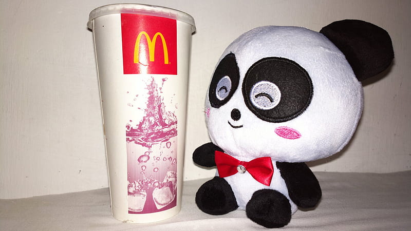 I enjoy my coffee, panda, cute, coffee, toy, mocha, HD wallpaper