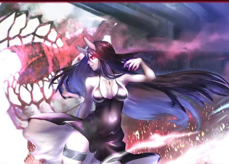 Let's kill them all!, pretty, mile, kantai, sweet, lights, nice, anime, beauty, anime girl, long hair, kantai collection, sexy, lips, cute, water, demon, cool, awesome, dress, bonito, battleship symbiotic hime, black dress, darkness, ligh, hot, dempon, black hair, female, little black dress, guerra, smile, red eyer, ship, dark, fight, hons, monster, HD wallpaper