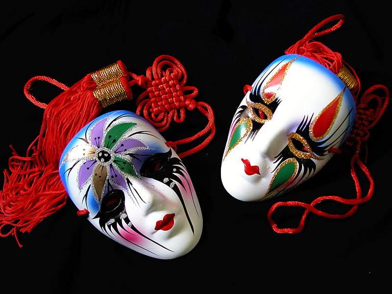 Mardi Gras masks, faces, masks, designs, wool, colors, HD wallpaper