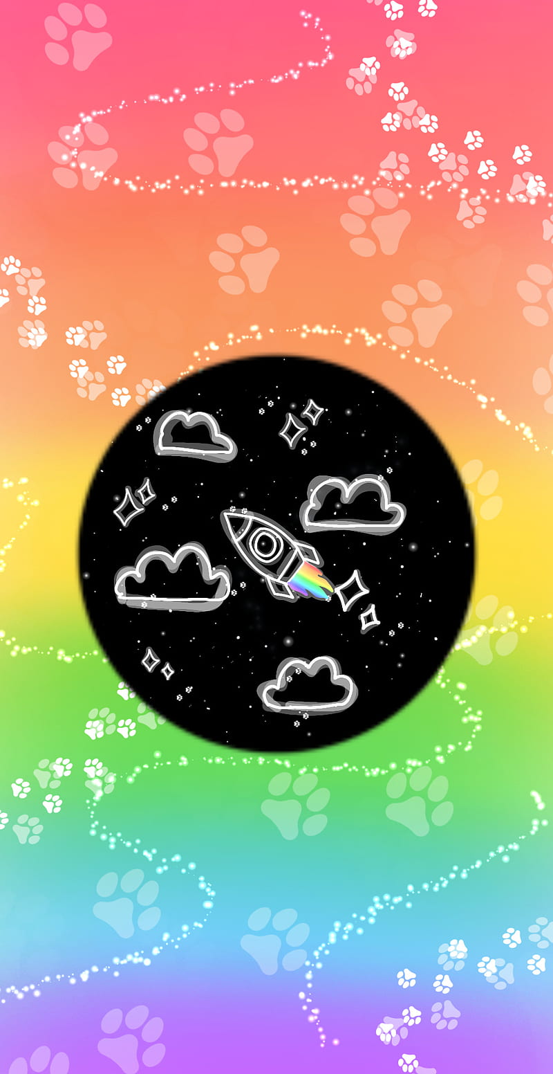 Rainbow Galaxy, aesthetic, cloud, clouds, cute, galaxy, glitter, paw, rainbow, star, stars, HD phone wallpaper