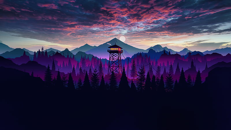 Firewatch Landscape Purple Sky, firewatch, games, artist, artwork, digital-art, HD wallpaper