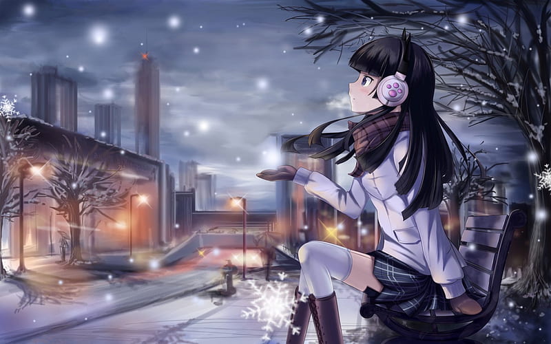 Winter Night Dress House Scenic City Anime Hot Anime Girl Scenery Hd Wallpaper Peakpx