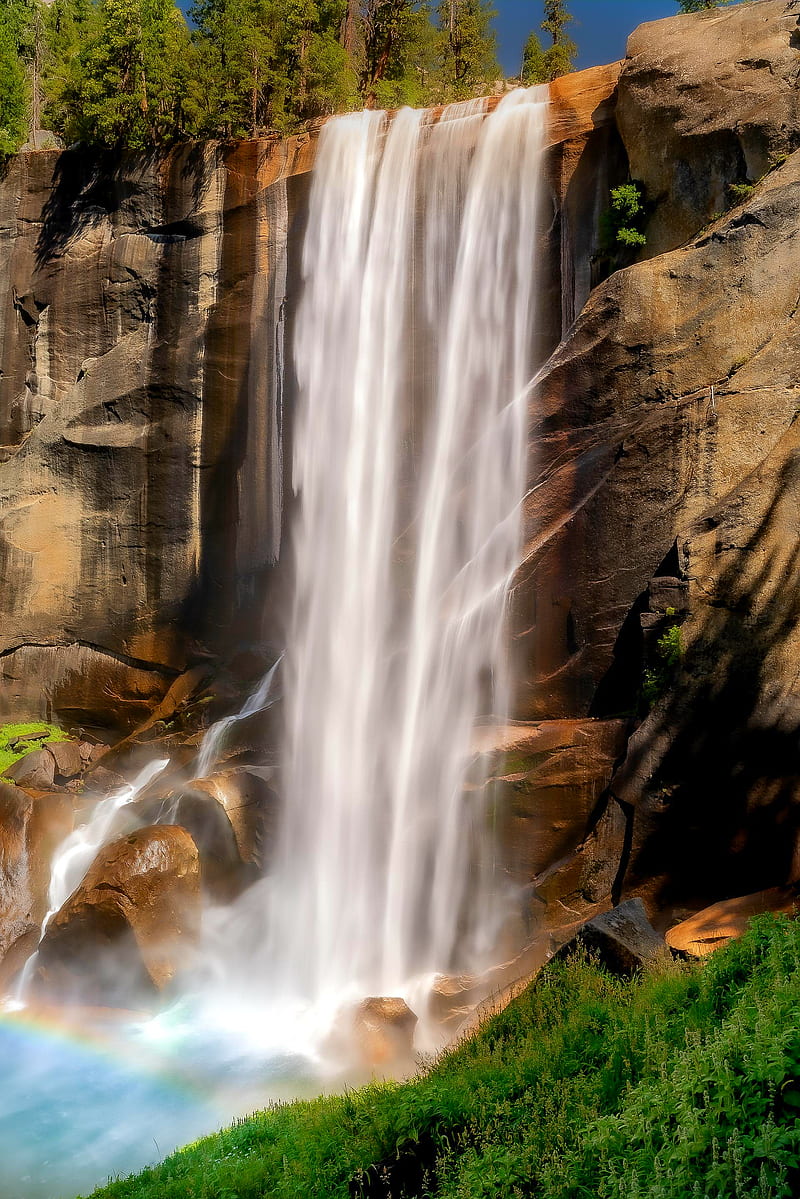 Vernal Falls, california, national park, waterfall, yosemite, HD phone wallpaper