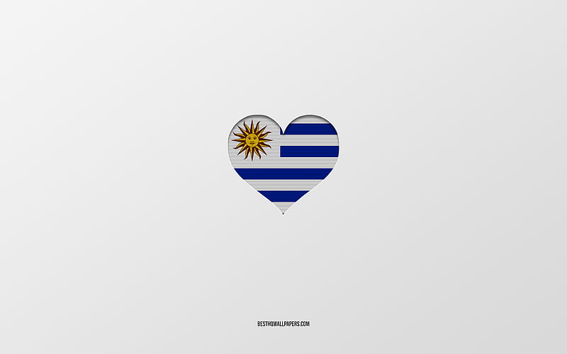 I Love Uruguay, South America countries, Uruguay, gray background, Uruguay flag heart, favorite country, Love Uruguay, HD wallpaper