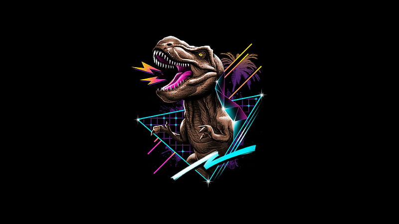 Tyrannosaurus Rex Dinosaur Retrowave, HD wallpaper