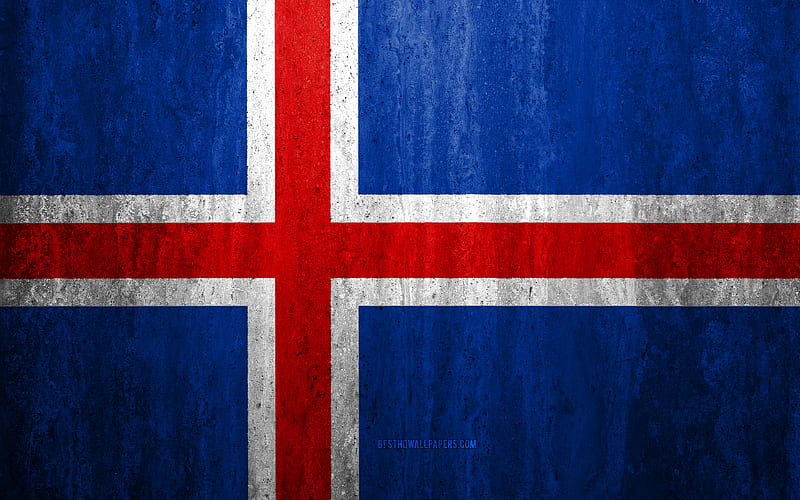 Flag of Iceland stone background, grunge flag, Europe, Iceland flag, grunge art, national symbols, Iceland, stone texture, HD wallpaper