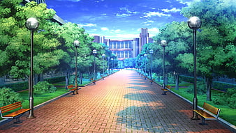 Anime street, road, buildings, scenery, night, stars, Anime, HD wallpaper