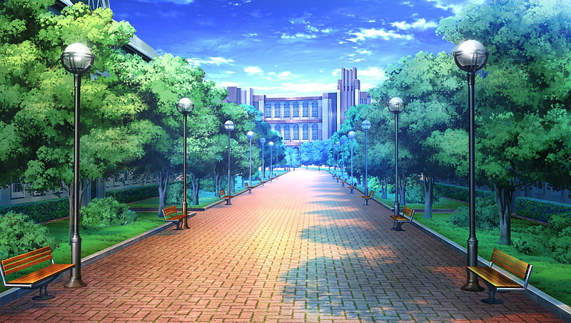 Man's point of view, afternoon, sunny day, sidewalk, anime, mappa studio