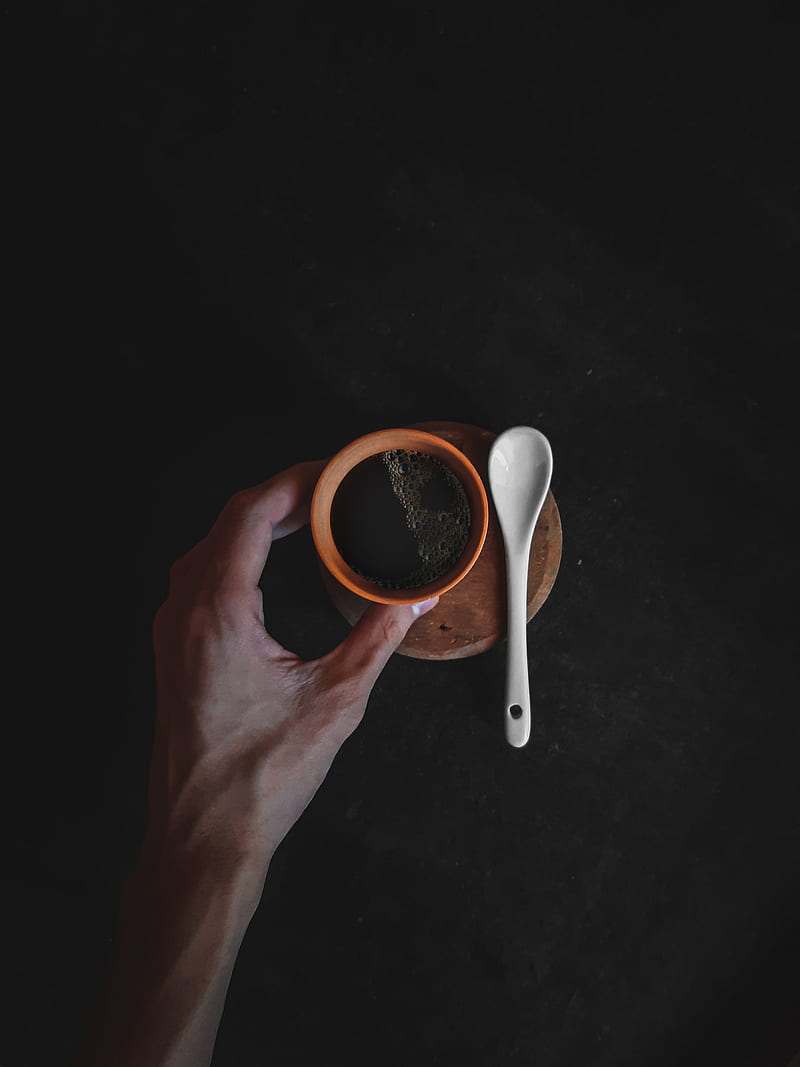 cup, coffee, hand, spoon, dark, HD phone wallpaper