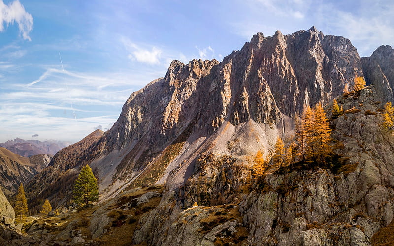 Alps, autumn, mountain landscape, France, mountain valley, Mercantour National Park, HD wallpaper
