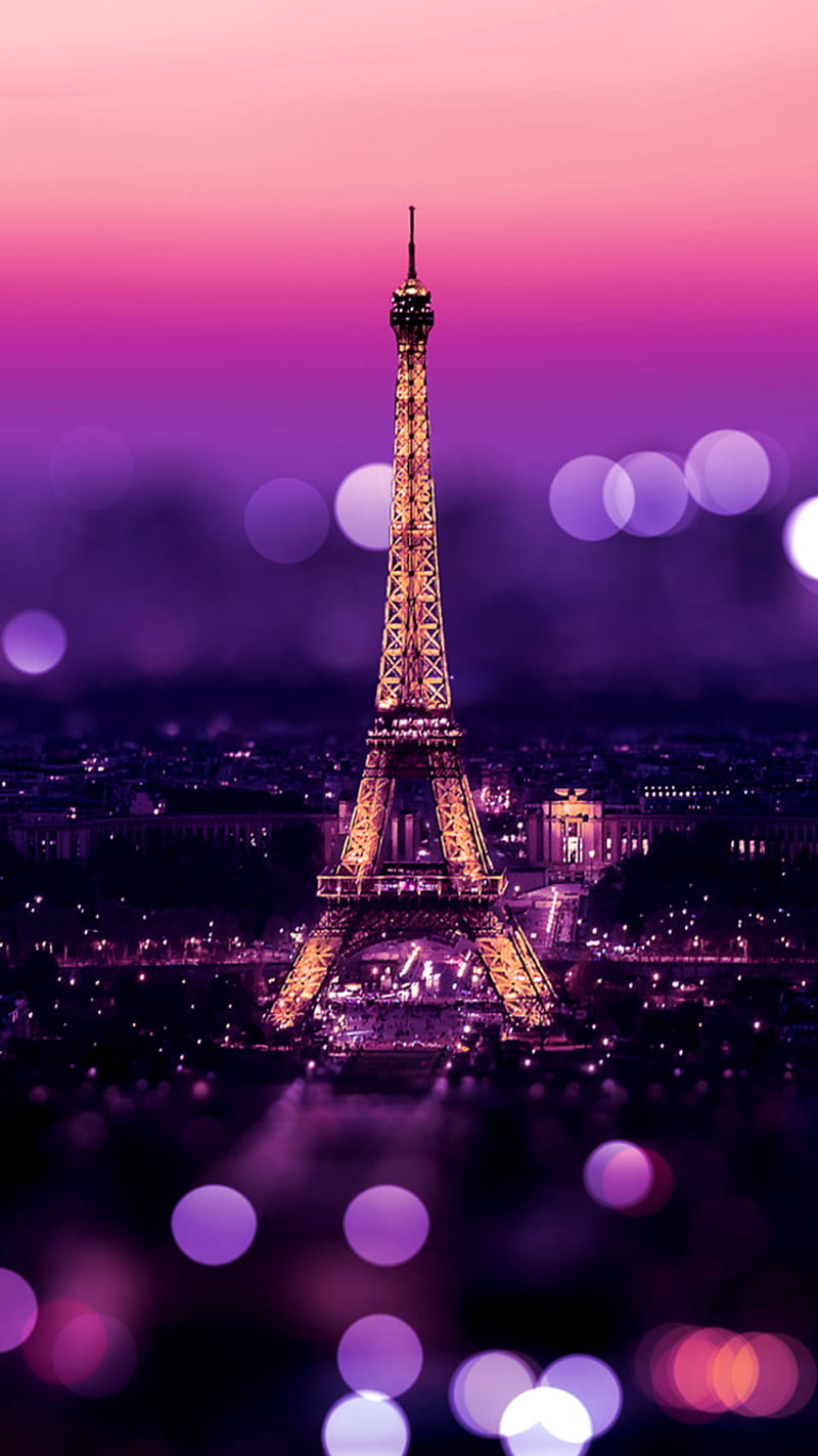 Sparkling Paris, bokeh, eiffel tower, purple, HD phone wallpaper