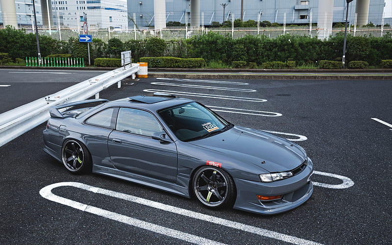 Nissan Silvia S14, JDM, gray sports coupe, tuning Silvia S14, gray Silvia, japanese sports cars, HD wallpaper