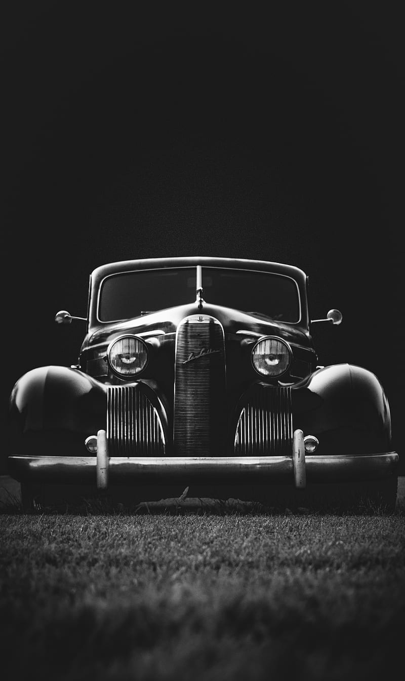 greyscale of classic vehicle on ground, HD phone wallpaper