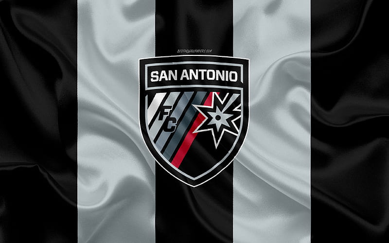 San Antonio FC American football club, logo, gray black flag, emblem, USL Championship, San Antonio, Texas, USA, USL, silk texture, soccer, United Soccer League, HD wallpaper