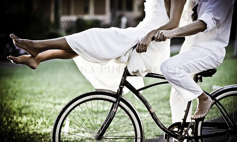 So Happy Together, together, perfect, bicycle, man, joy, woman, riding, happy, love, bike, couple, HD wallpaper