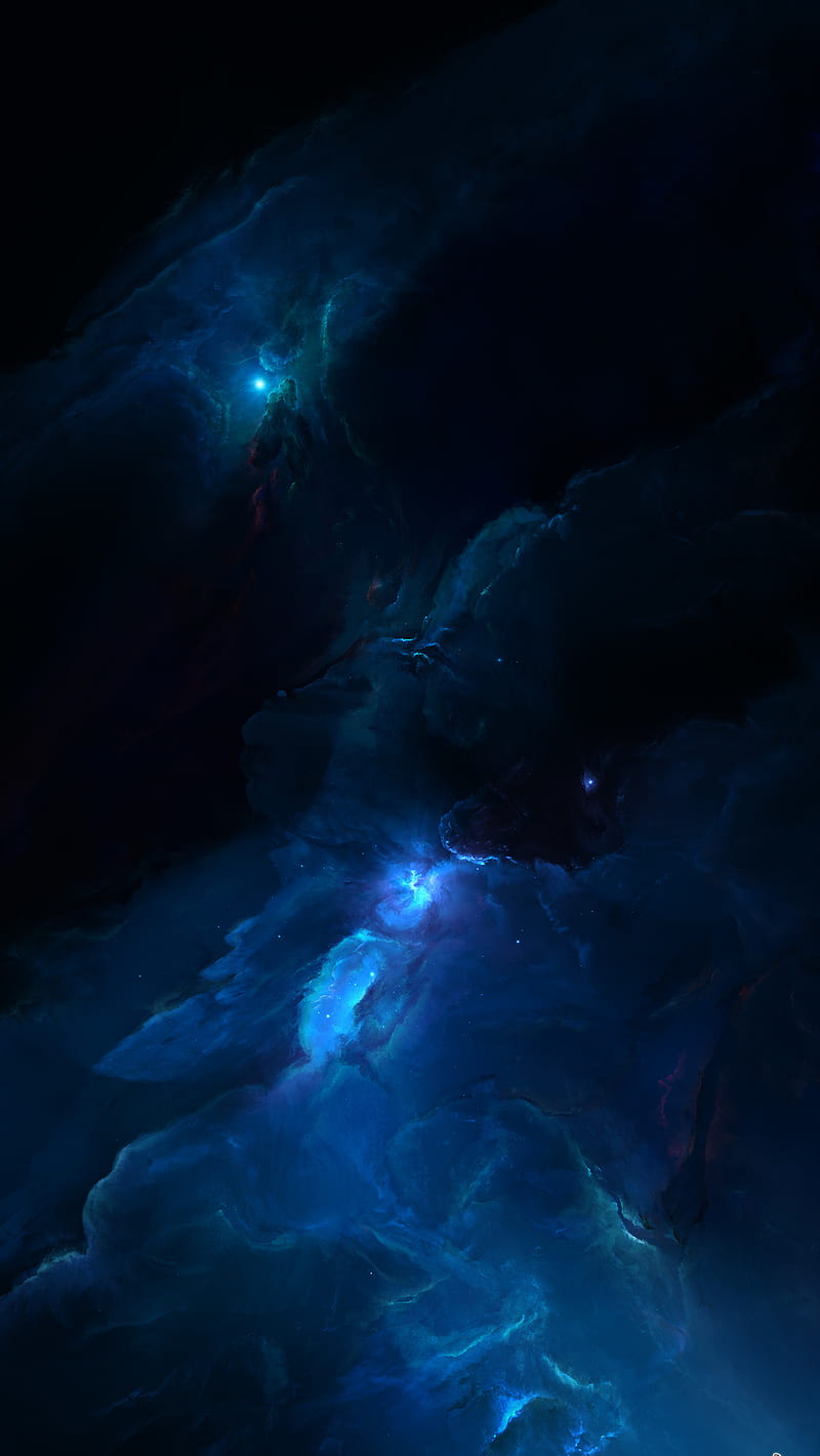 Blue Nebula, blue, dark, glowing, nebula, stars, HD phone wallpaper