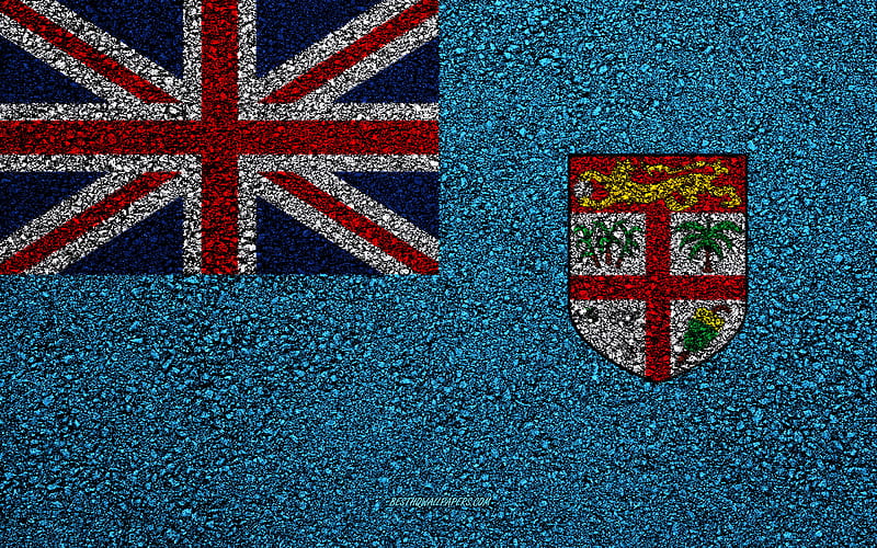 Flag of Fiji, asphalt texture, flag on asphalt, Fiji flag, Oceania, Fiji, flags of Oceania countries, HD wallpaper