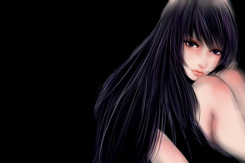 Lonely, female, cute, girl, black background, anime, anime girl, purple  eyes, HD wallpaper | Peakpx