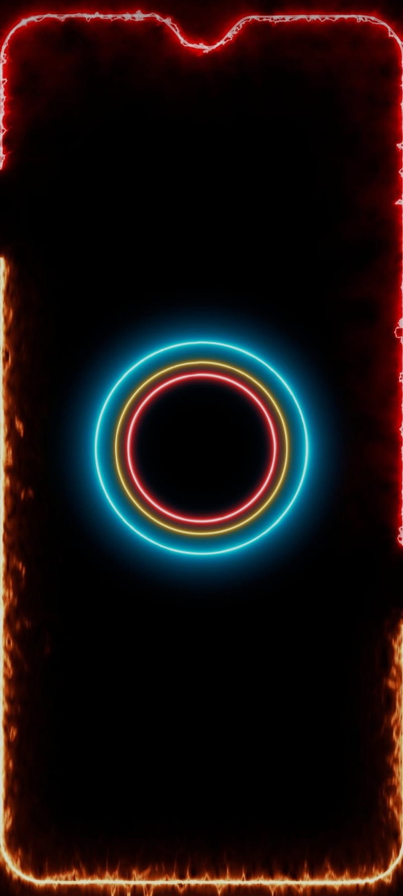 Circle Frame - Notch, trending, frames, borders, neon, line, black, oled, orange, red, amoled, glowing, background, popular, HD phone wallpaper