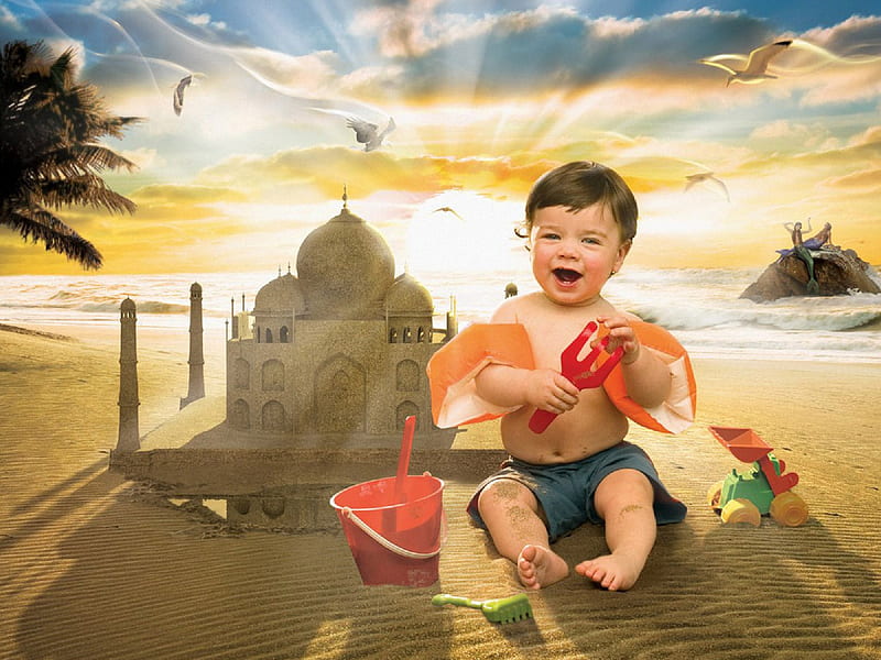 Real Taj Mahal;), taj mahal, fun, smile, baby, sweet, cute, boy, fantasy,  sand, HD wallpaper | Peakpx