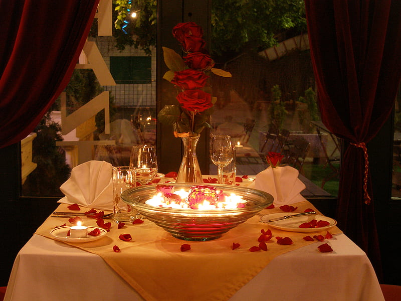 Romantic Dinner, dinner, romatic, two, for, roses, HD wallpaper