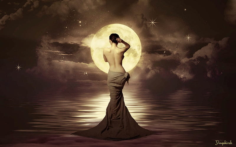 Dama de la luz de la luna, arte, fantasía, luna, mujer, Fondo de pantalla  HD | Peakpx