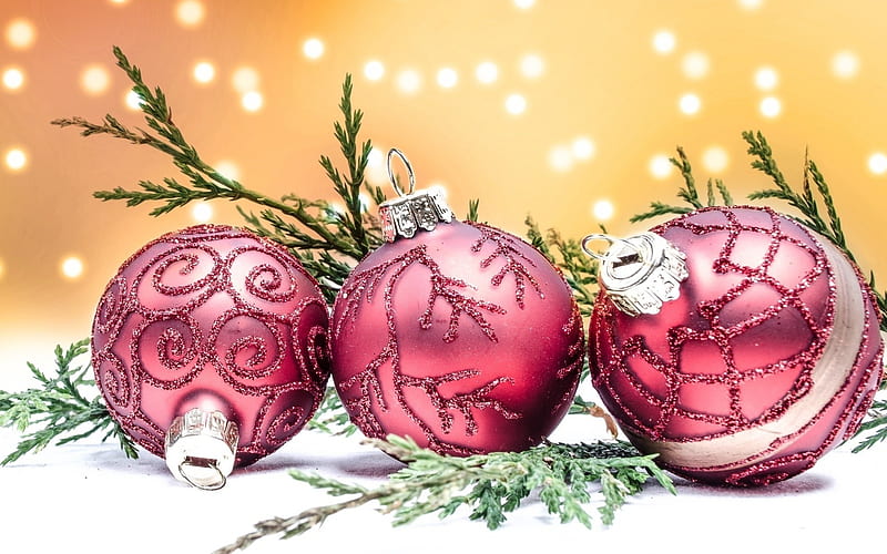 Purple Christmas balls, New Year, Violet Christmas background, decoration, winter, snow, HD wallpaper
