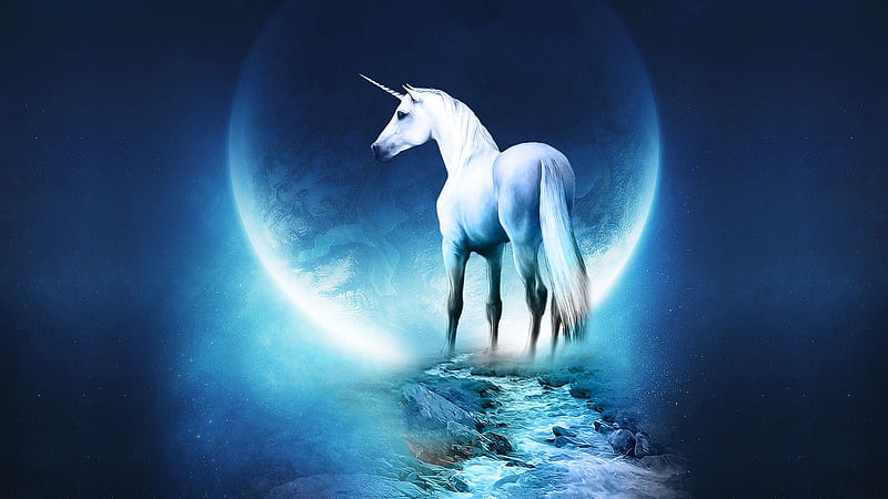 Unicorn Horse Full Moon, HD wallpaper