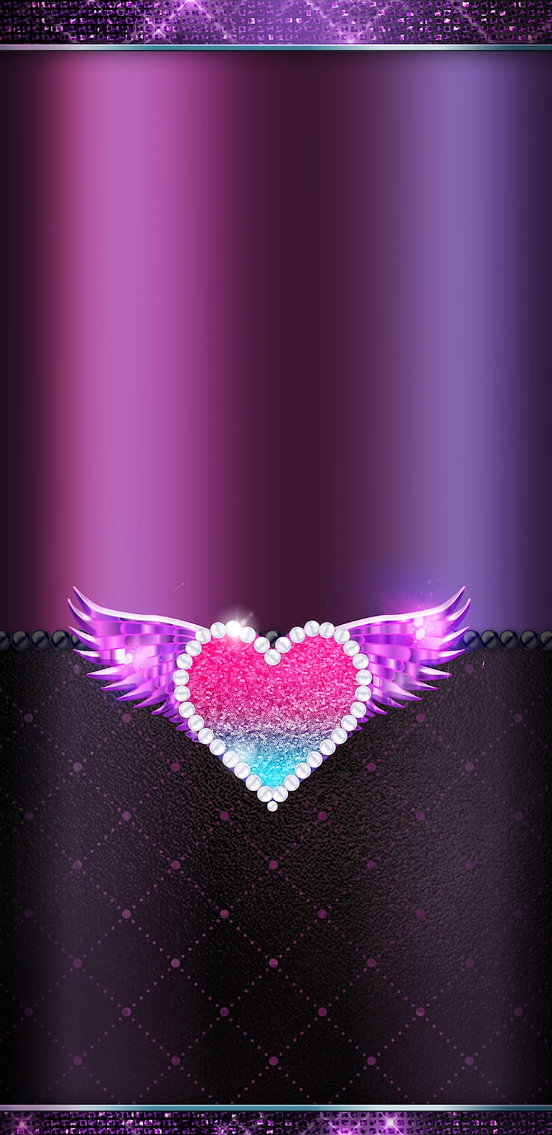 Winged Heart, bonito, blue, glitter, heart, pearls, pink, pretty, purple, sparkle, wings, HD phone wallpaper