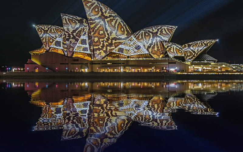 Sydney Opera House, Illumination, night, australian attraction, theater, Sydney, Australia, HD wallpaper