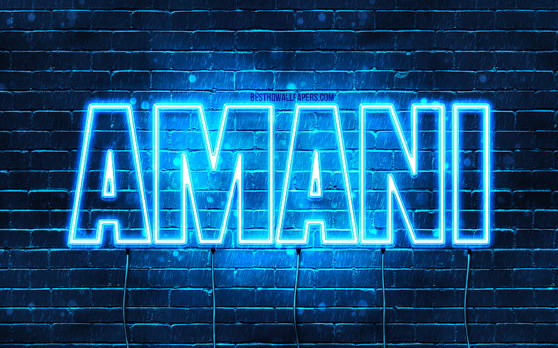Amani, , with names, Amani name, blue neon lights, Happy Birtay Amani, popular arabic male names, with Amani name, HD wallpaper